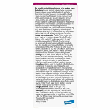 Rx Credelio Quattro Chewable Tablets for dogs, 6.1-12lbs 6 chewable tabs Size 6.1 to 12.0lbs