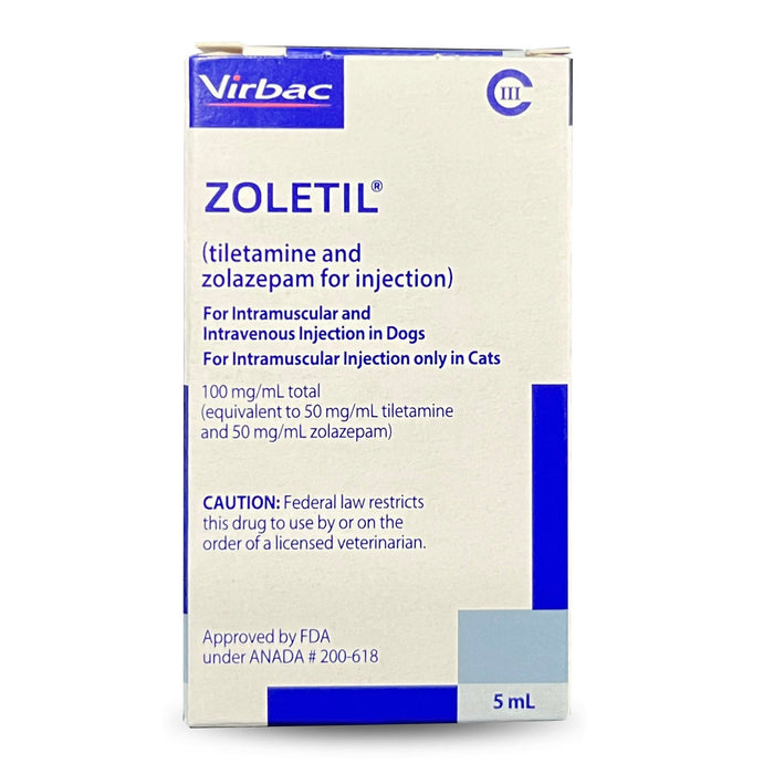 Rx Zoletil Injection (Tiletamine + Zolazepam) 100 mg/ml 5ml Vial C-III(N) for Dogs & Cats