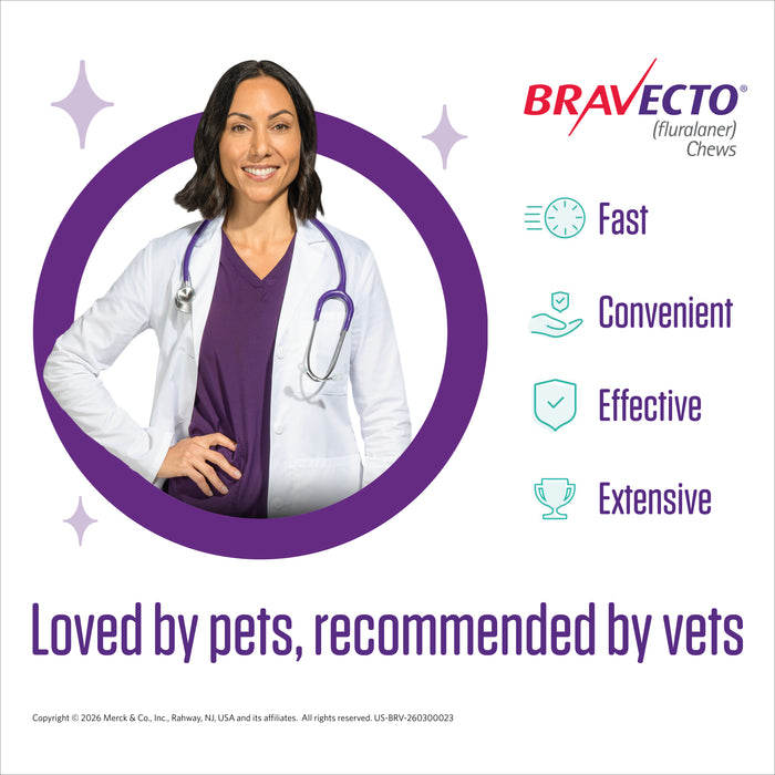 Rx Bravecto Chews for Dogs (Fluralaner) - 12 Week Flea & Tick Prevention, 1 Chew