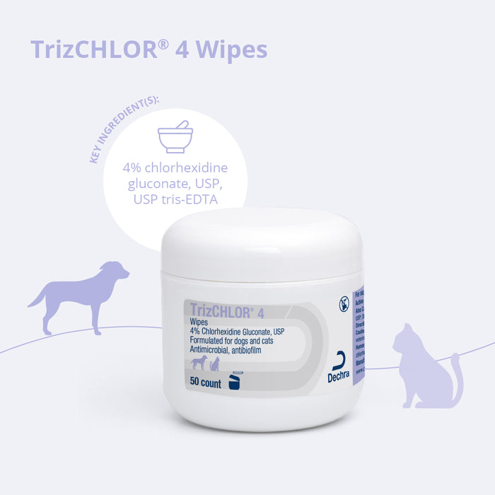 TrizCHLOR 4 Wipes for Dogs and Cats, 50 ct