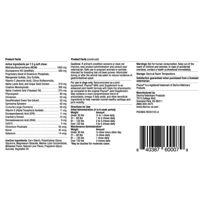 Phycox MAX Canine Joint Supplement Soft Chews, 90 ct