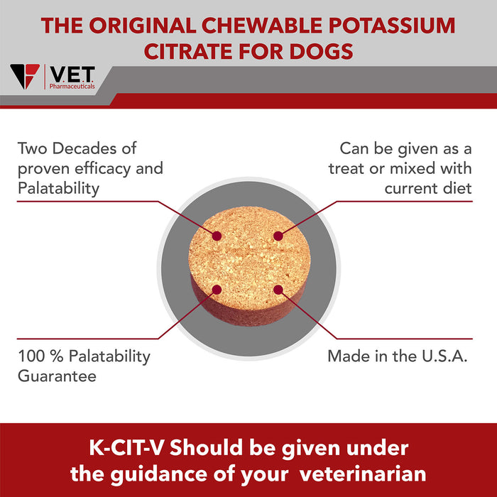 K-CIT-V Potassium Citrate for Dogs, 100 Chewable Tablets