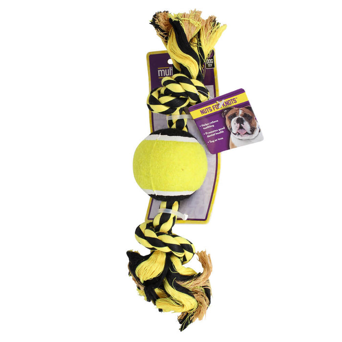 Nuts for Knots 2-Knot Rope with Tennis Ball  10 Assorted Color Multi