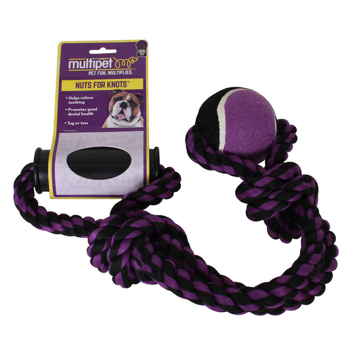 Nuts for Knots 2-Knot Rope Tug with Tennis Ball  20 Assorted Color Multi