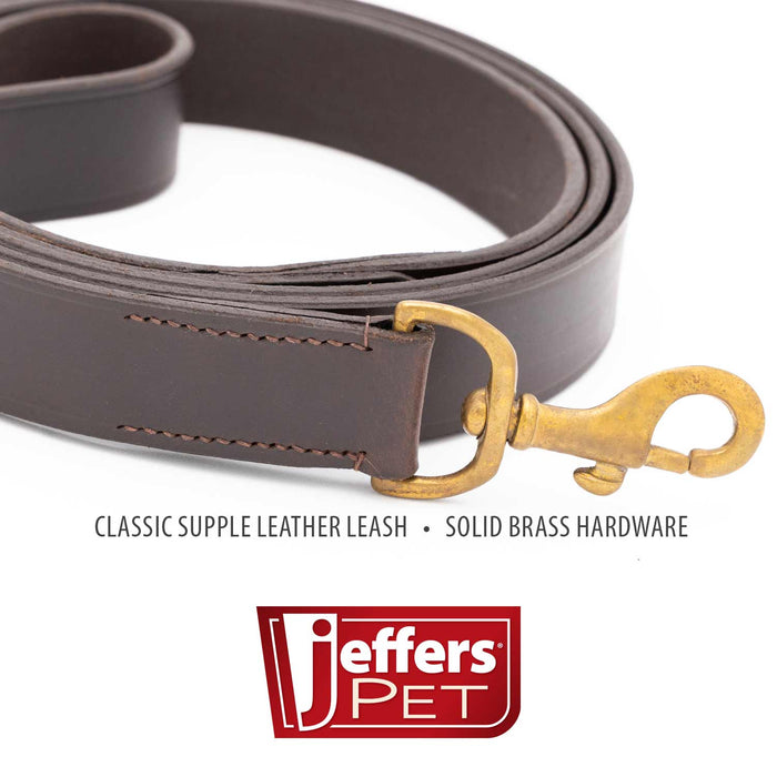 Jeffers Flat Leather Dog Leash with Hand Strap Handle, 6'L