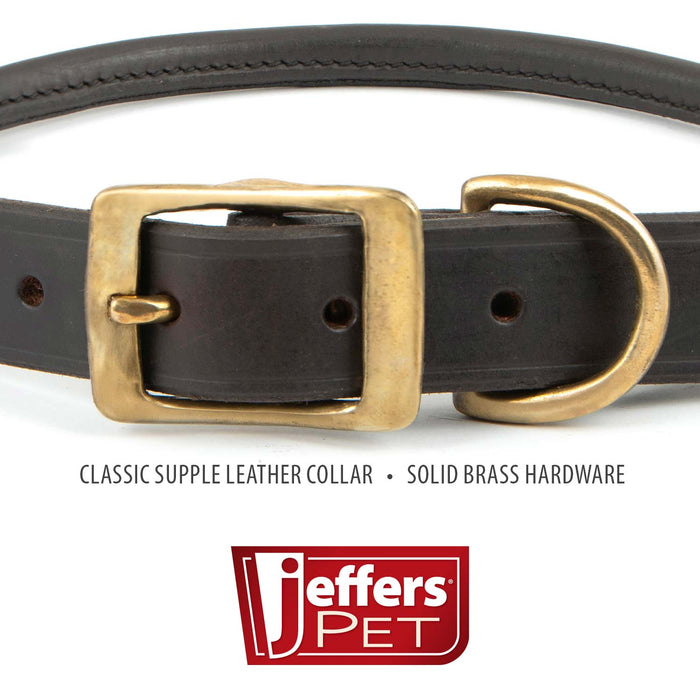 Jeffers Rolled Leather Dog Collars with Brass Hardware
