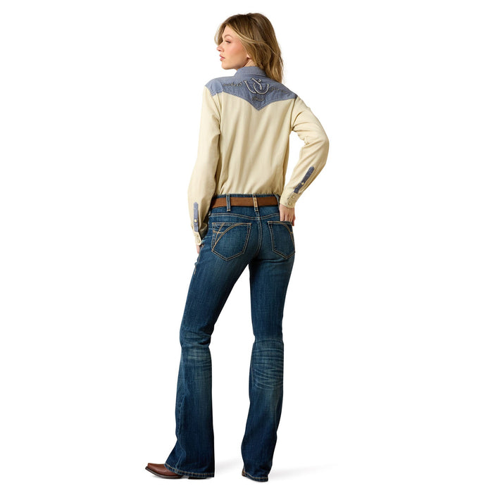 Ariat Womens Mid Rise Fiona Boot Cut Jeans Color blue