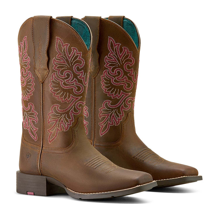 Ariat Womens Round Up Wide Square Toe StretchFit Boot Color Sassy Brown