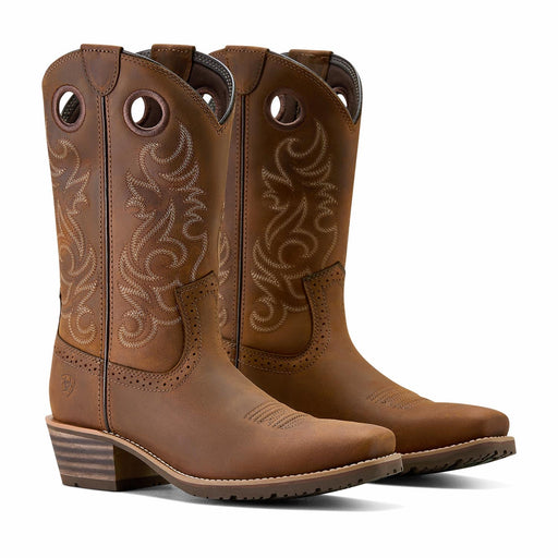 Ariat Mens Hybrid Roughstock Square Toe Cowboy Boo Color Distressed Brown