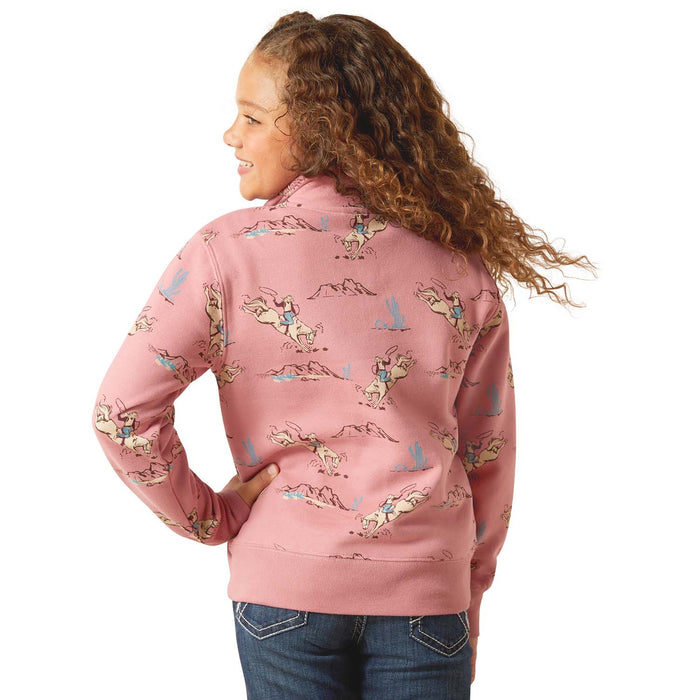Ariat Girls Bronc Scene 1/4 Zip Sweatshirt Color Pink