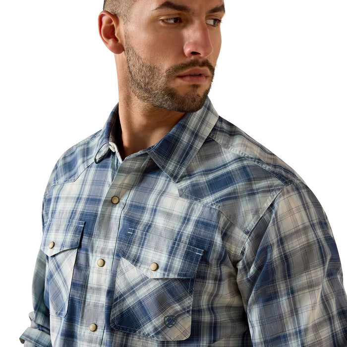 Ariat Mens Retro Long Sleeve Snap Shirt Color Blue