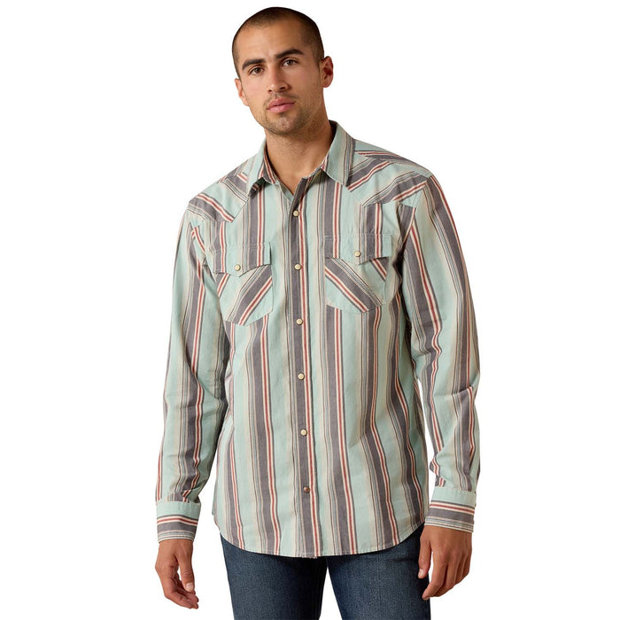 Ariat Mens Retro Long Sleeve Snap Shirt Color Blue