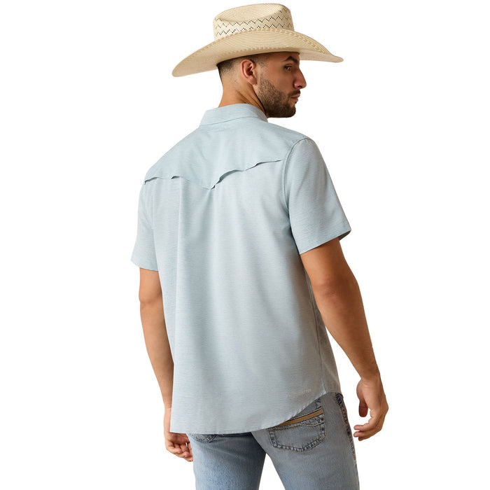 Ariat Mens Western VentTek Short Sleeve Fitted Snap Shirt Color Blue