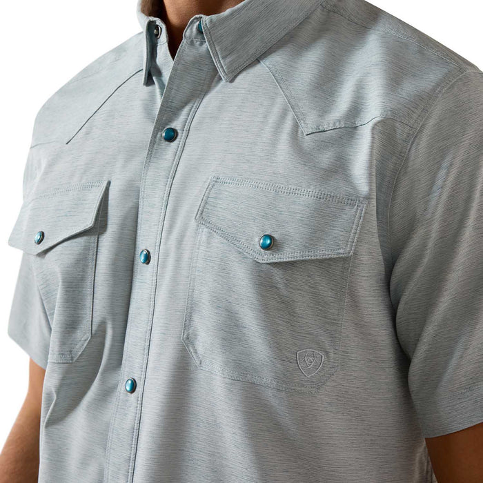 Ariat Mens Western VentTek Short Sleeve Fitted Snap Shirt Color Blue
