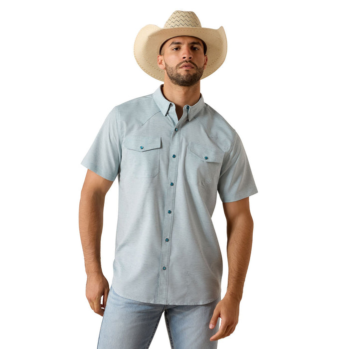Ariat Mens Western VentTek Short Sleeve Fitted Snap Shirt Color Blue