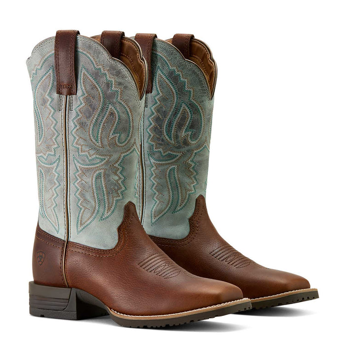 Ariat Womens Hybrid Ranchwork Wide Square Toe Western Boot, 6 Color Brown