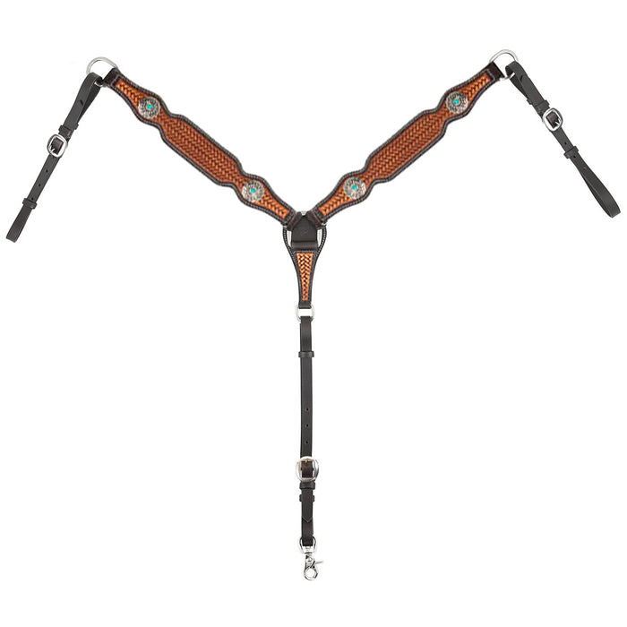 Cody Pro Turquoise Concho Breast Collar with Basketweave Tooling