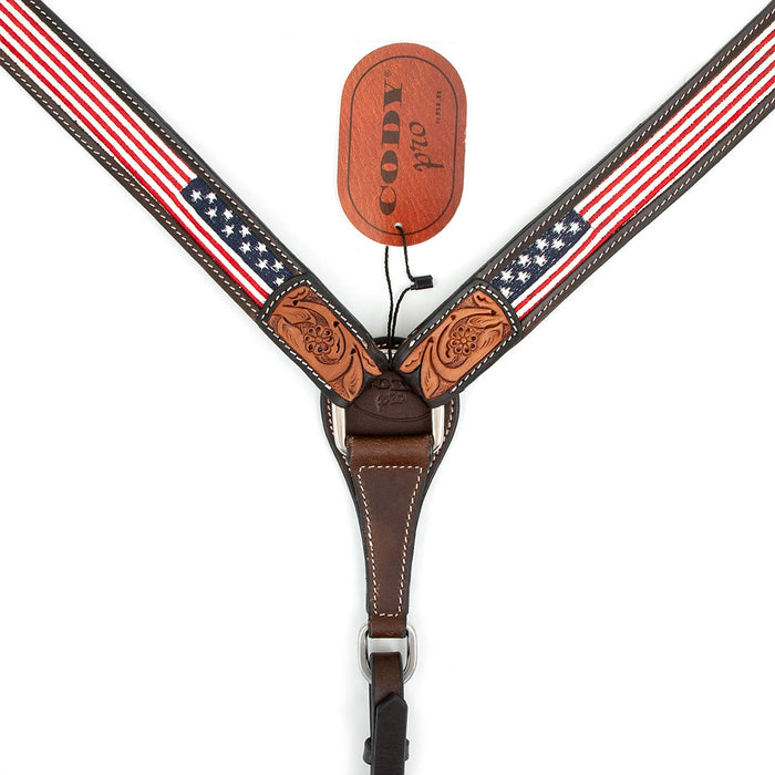 Cody Pro Stars & Stripes Breast Collar with Floral Tooling