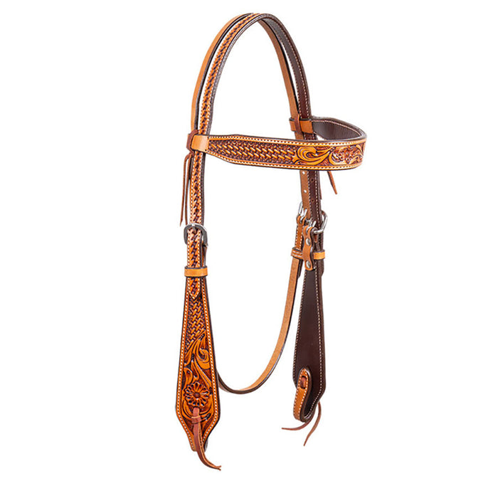 Cody Pro Floral & Basketweave Tooled Browband Headstall Color Brown