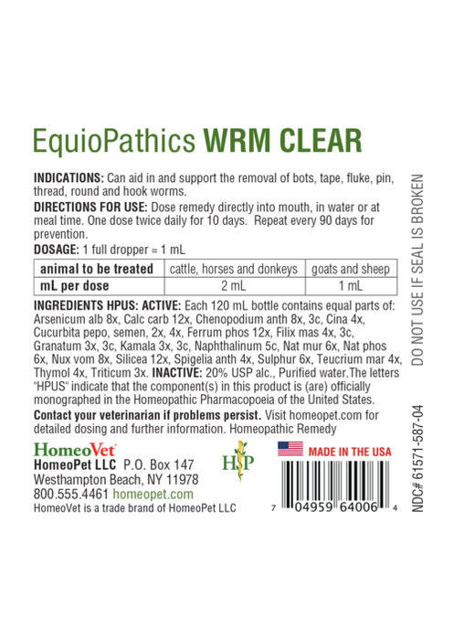 EquioPathics Wrm Clear Natural Dewormer for Livestock & Horses, 60 Dose