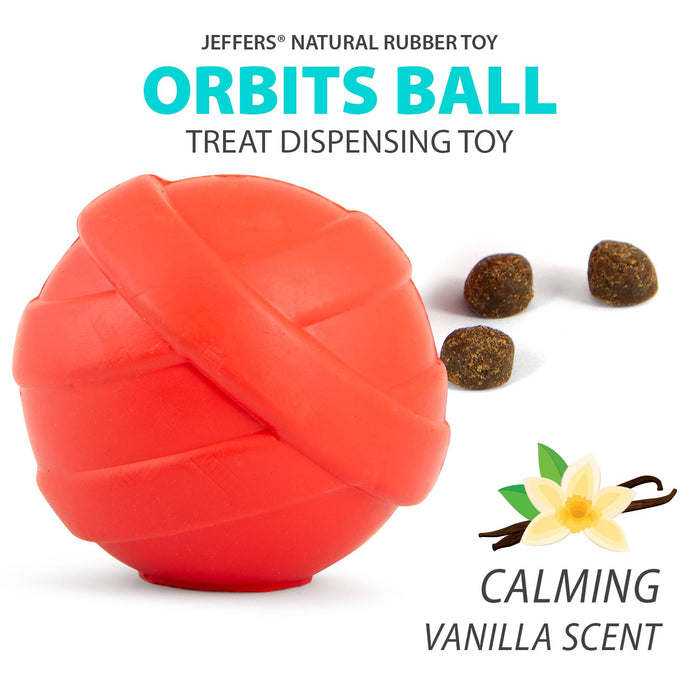Jeffers Red Orbits Ball Natural Rubber Dental Treat Dispensing Dog Chew Toy