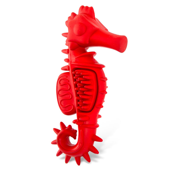 Jeffers Red Seahorse Natural Rubber Dog Chew Toy with Vanilla Scent and Textured Ridges for Dental Health