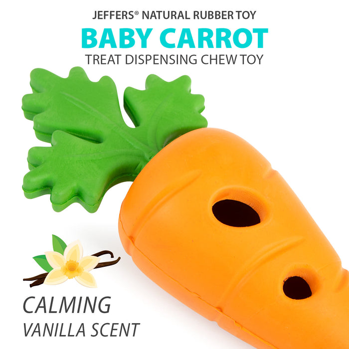 Jeffers Baby Carrot Natural Rubber Treat Dispensing Dog Dental Chew Toy