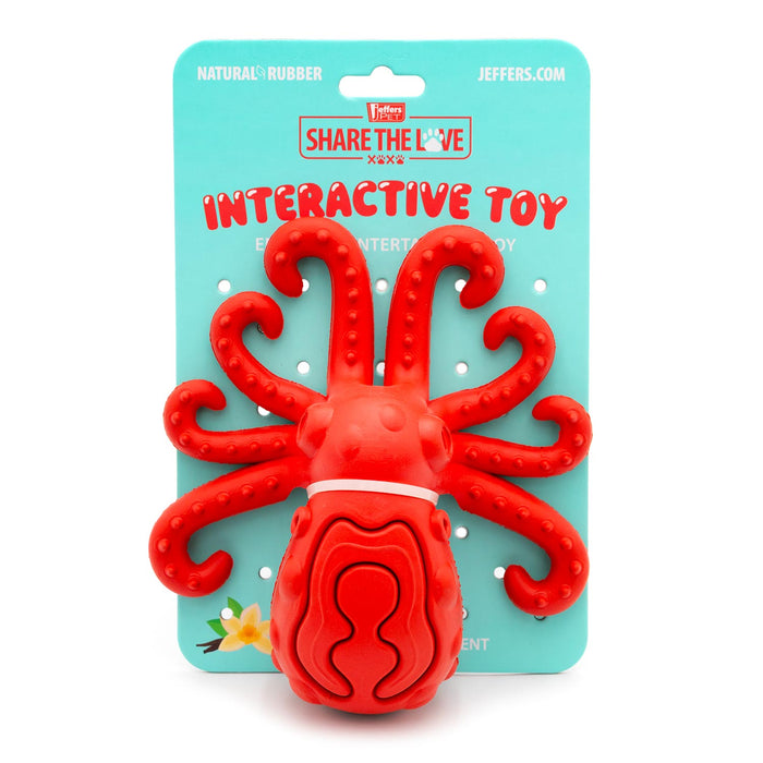 Jeffers Red Octopus Natural Rubber Treat Dispensing Dental Dog Chew Toy
