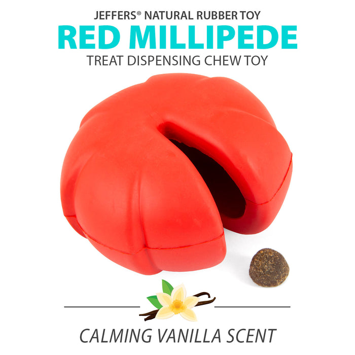 Jeffers Red Millipede Natural Rubber Treat Dispensing Dental Dog Chew Toy