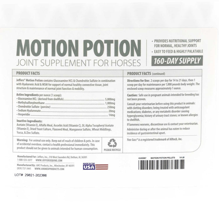Jeffers Motion Potion Joint Supplement Pellets for Horses