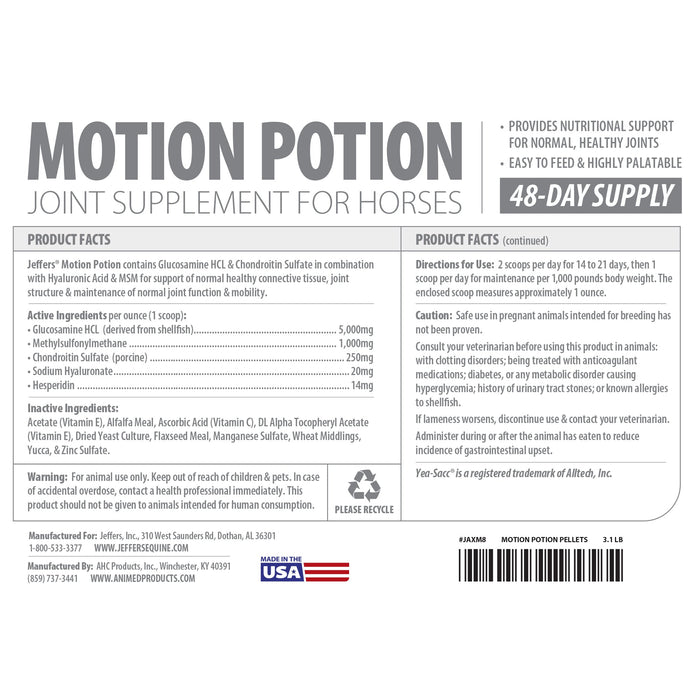 Jeffers Motion Potion Joint Supplement Pellets for Horses