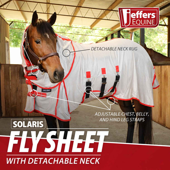 Jeffers Solaris Horse Fly Sheet with Detachable Neck, Grey & Red