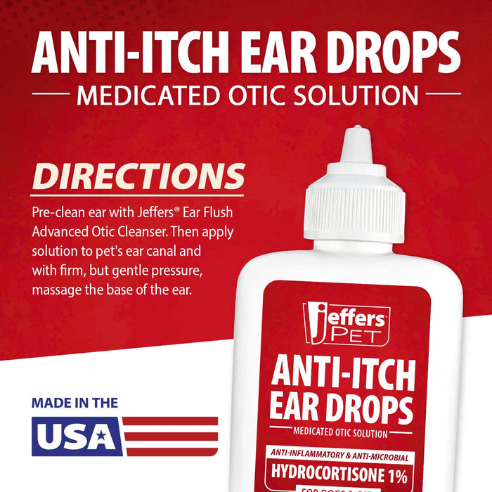 Jeffers Pet Anti-Itch Ear Drops with Hydrocortisone Ear Relief for Dogs & Cats