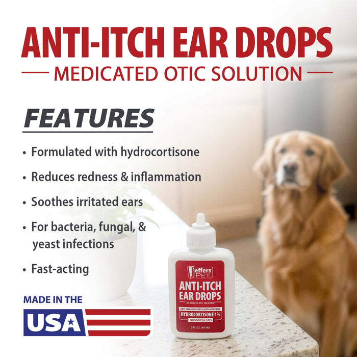 Jeffers Pet Anti-Itch Ear Drops with Hydrocortisone Ear Relief for Dogs & Cats