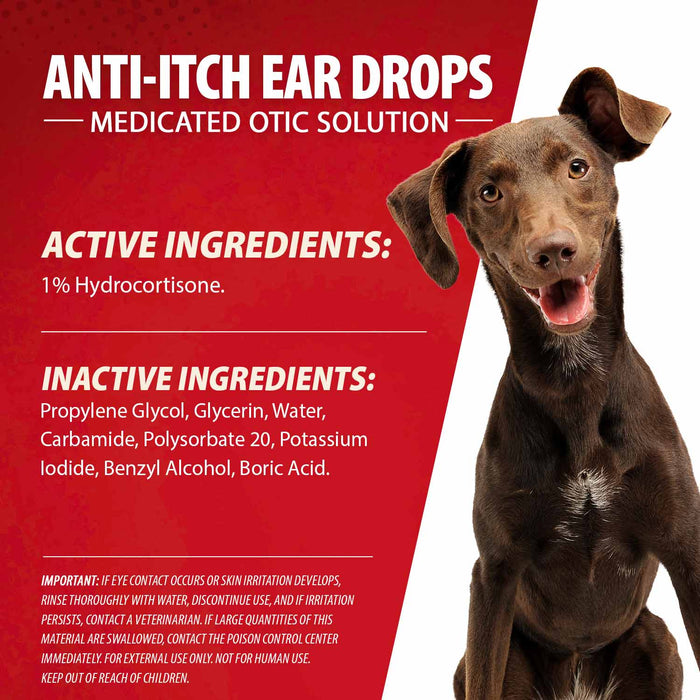 Jeffers Pet Anti-Itch Ear Drops with Hydrocortisone Ear Relief for Dogs & Cats