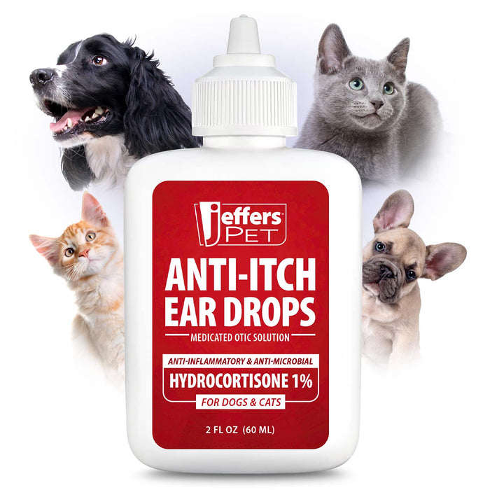 Jeffers Pet Anti-Itch Ear Drops with Hydrocortisone Ear Relief for Dogs & Cats