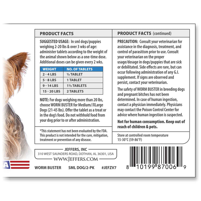Jeffers Worm Buster Dog Dewormer Flavored Tablets