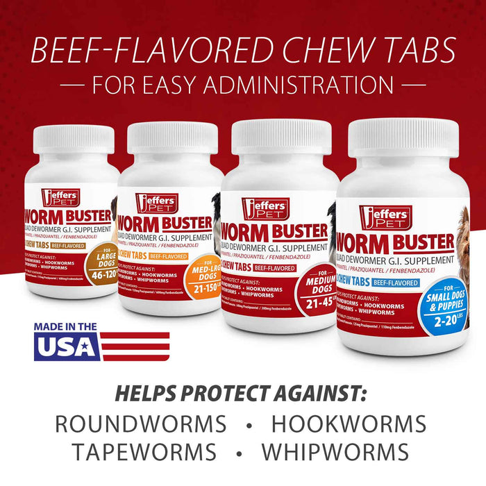 Jeffers Worm Buster Dog Dewormer Flavored Tablets