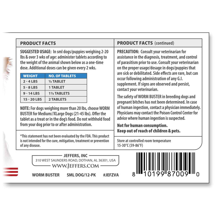 Jeffers Worm Buster Dog Dewormer Flavored Tablets