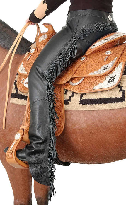 Smooth Leather Chaps with Fringe