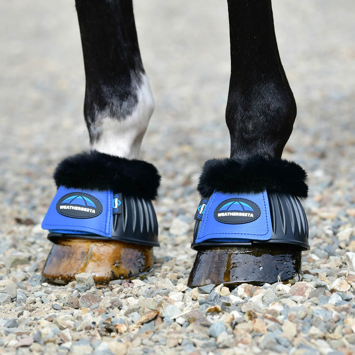 WeatherBeeta Tough-Tec Prime Fleece Trim Rubber Bell Boots Color BLACK/COBALT