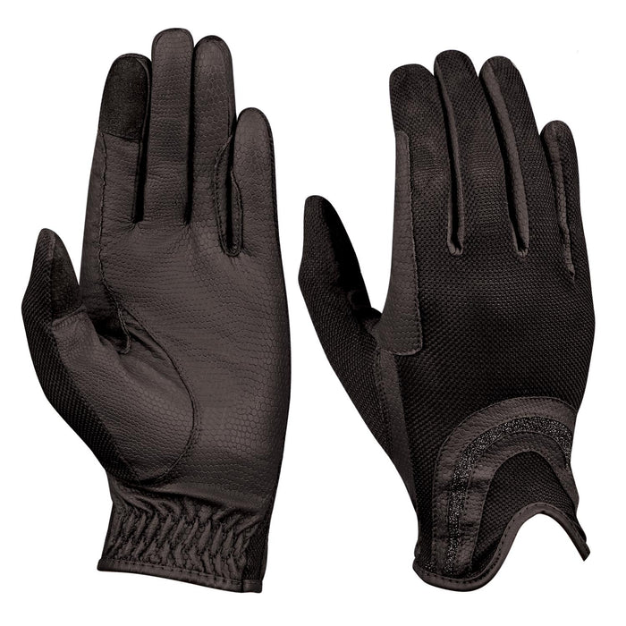 Dublin Pull On Glitter Mesh Back Riding Gloves Color BLACK