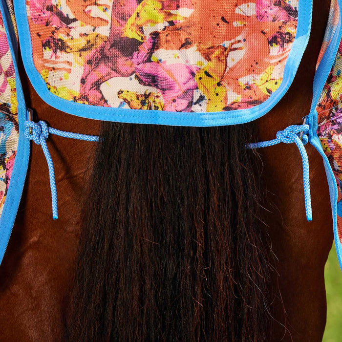 WeatherBeeta Saxon Combo Neck Mesh Fly Sheet with Belly Wrap, Technicolor Horses Color Multi