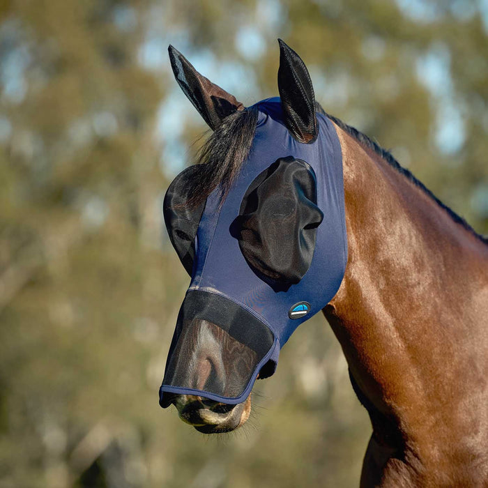WeatherBeeta ComFITec Luxe Stretch Fly Mask with Ears & Nose, Navy Color Navy