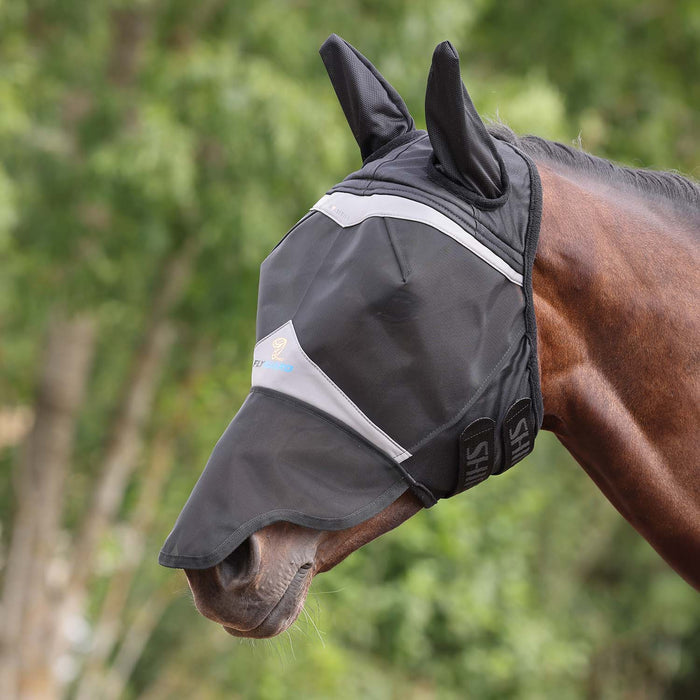 Flyguard Pro Fine Mesh Fly Mask with Ears & Nose, Black Color black