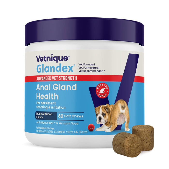 Glandex Advanced Vet Strength Anal Gland Health Soft Chews for Dogs, Duck & Bacon Flavor