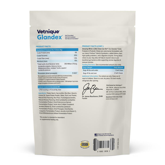 Glandex Daily Prebiotic & Probiotic Soft Chews for Dogs, Bacon Flavor