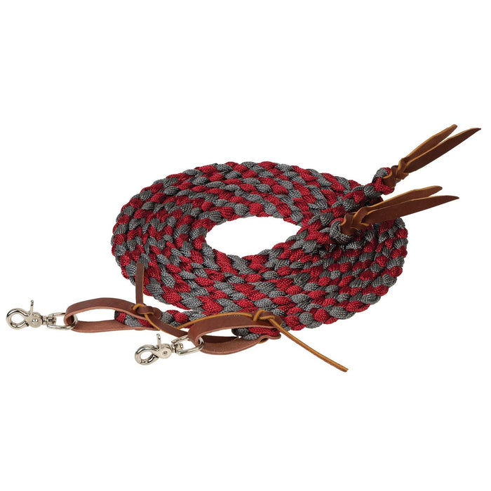 Weaver Polyester Braided Split Reins Color Dark Red & Charcoal