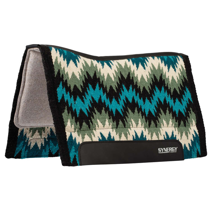 Weaver Synergy Contoured Performance Wool and Felt Stampede Saddle Pad Color Green & Cream