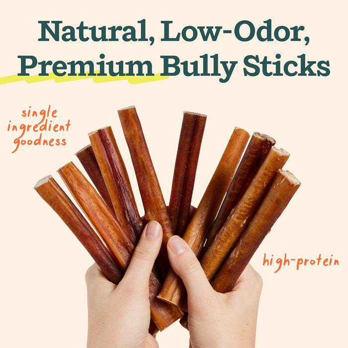BullySafe Bully Sticks– Odor-Free, Long-Lasting Dog Chews | Grass-Fed, Free-Range, Single-Ingredient Beef Pizzle Treats